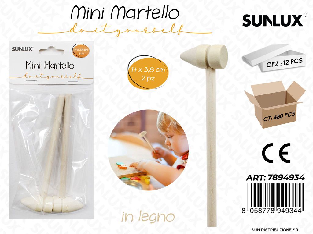 Mini Martello in Legno 2PCS 14*3.8CM