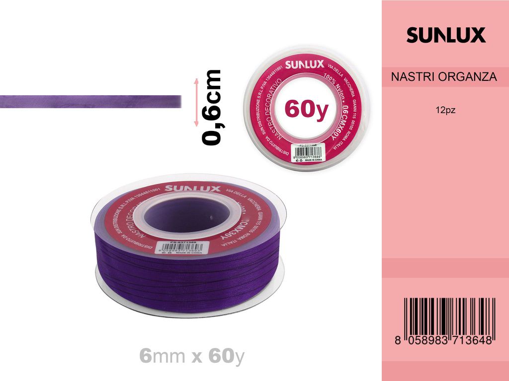 Nastro Organza Viola 6MM X 60 Y