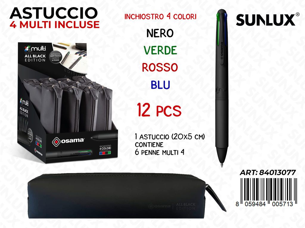 Esp. Astuccio 6PENNE Multi Col. Total Black