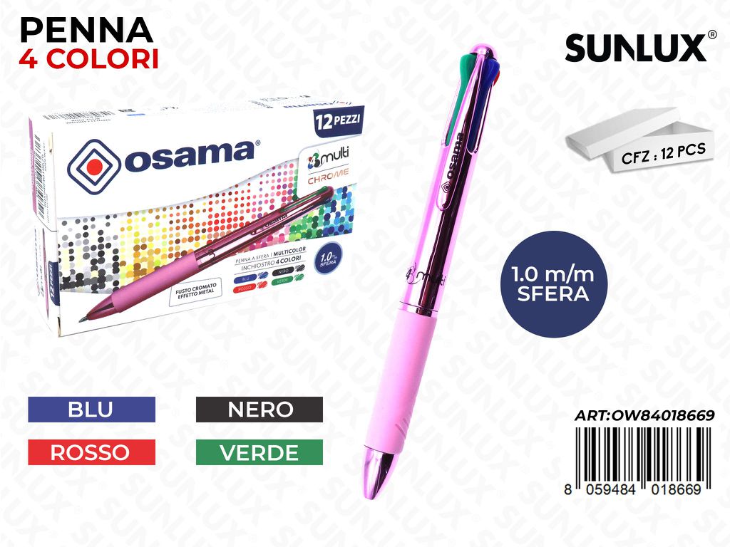 Penna Sfera 4MULTI Color Rose Pink Chrome