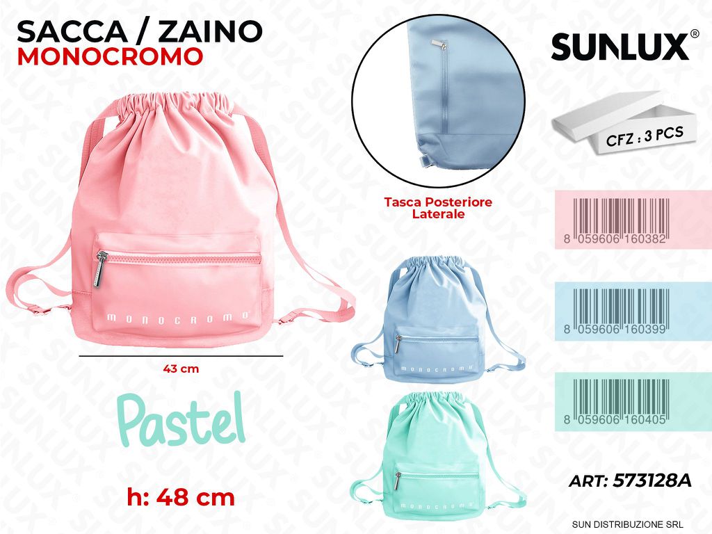 SACCA/ZAINO MONOCROMO COL. PASTEL /PZ DA 3**