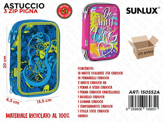 ASTUCCIO PIGNA 3ZIP ASS. 13.5*20*6.5CM
