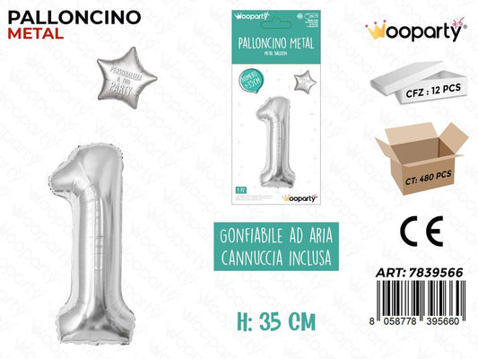 Palloncino Argento Metal 35CM N. 1