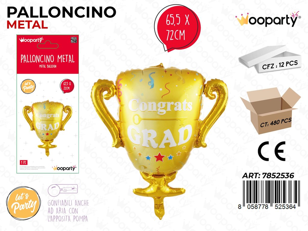 Wooparty Palloncino Metal Coppa 3D 65.5*72CM