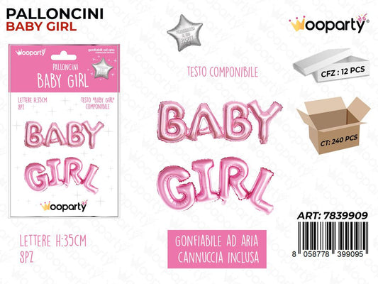 Palloncini Baby Boy Metal. Rosa 35CM
