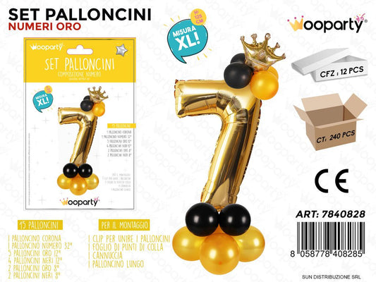Set Palloncini N.7 ORO*NERO 15PCS 125CM
