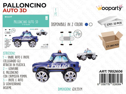 Palloncino Auto 3D 2COL. Ass. 65*35CM