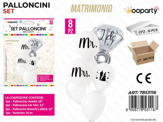 Set Palloncini Matrimonio 8PCS Ass.