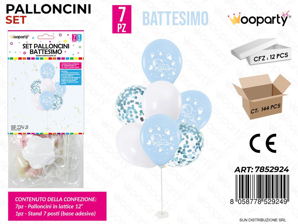 Set Palloncini c/ Stand Battesimo Boy 7PCS Ass. / Pz da 12