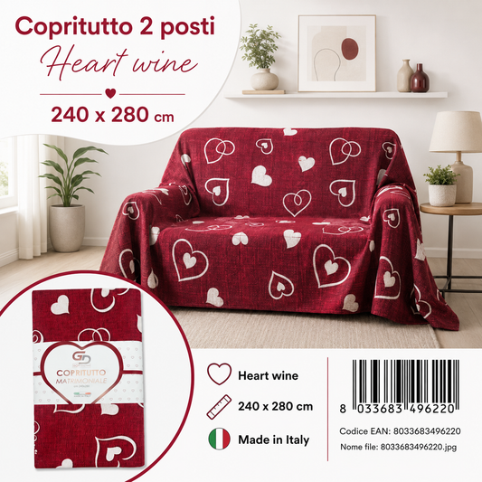Copritutto 2P Stp Copritutto Heart Wine 240 X 280 Cm Un Colore Per Box