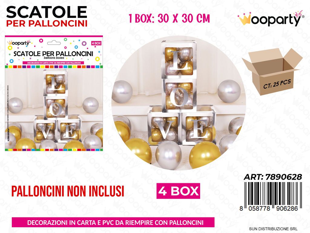 Scatole per Palloncini 4BOX Love Argento 30*30CM