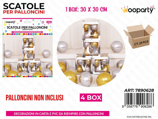 Scatole per Palloncini 4BOX Love Argento 30*30CM