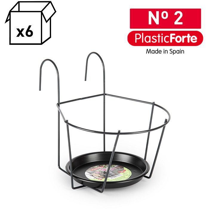 Supporto per vaso da balcone + sottovaso 17 cm NERO