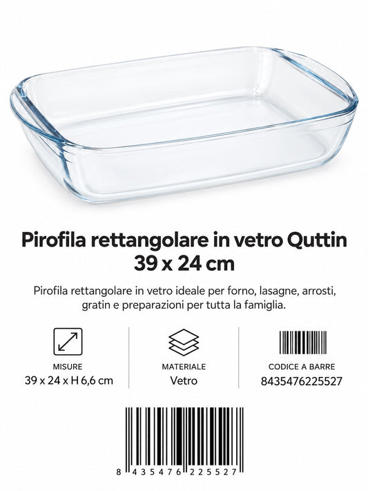 Pirofila Vetro Rettangolare 39X24Cm