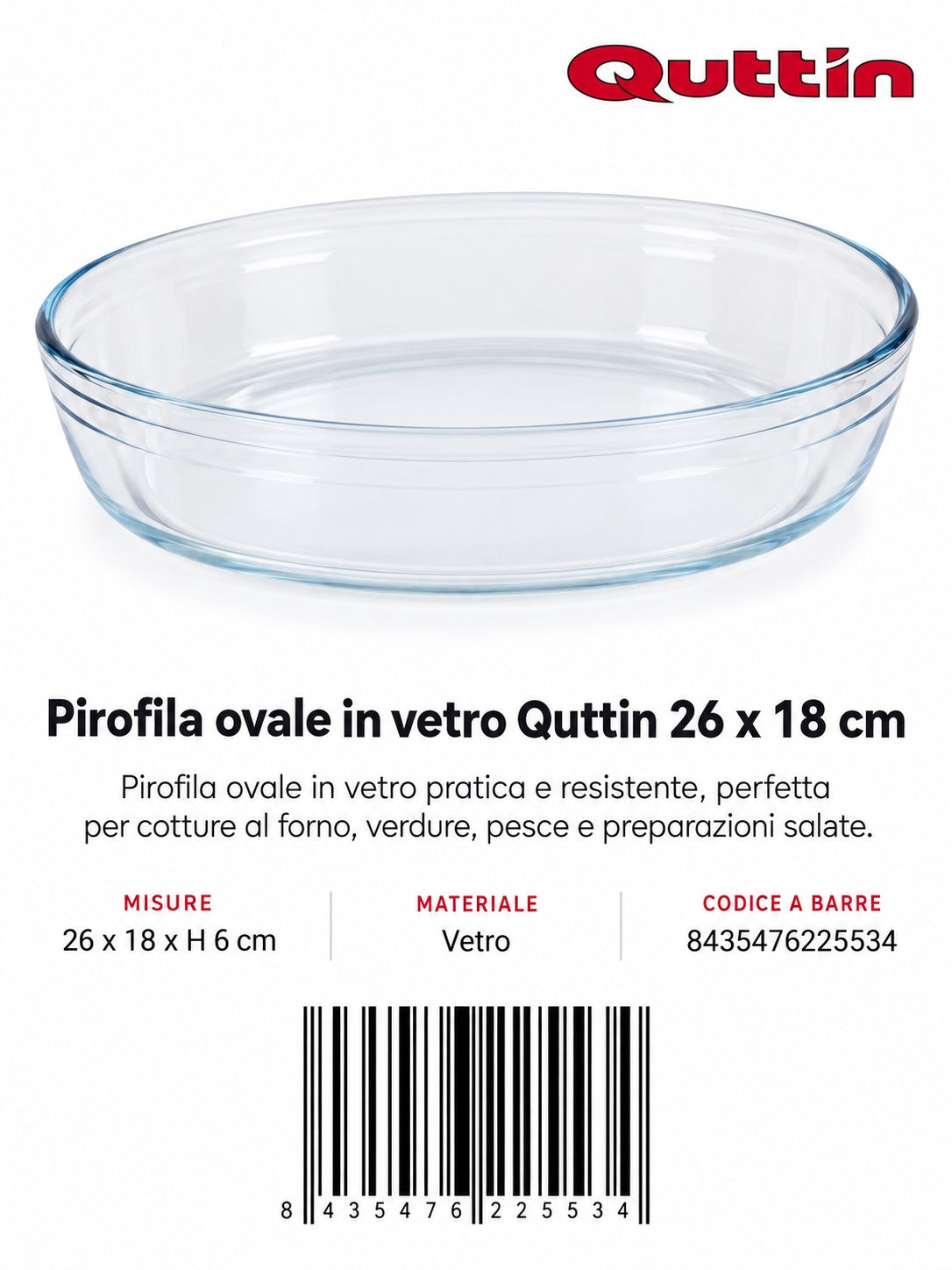 Pirofila Vetro Ovale 30Cm
