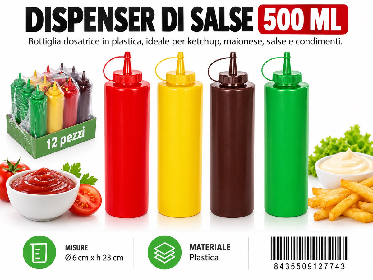 Flacone Dosatore C/Tappo Per Salsa 500Ml