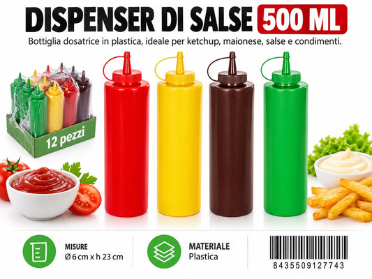 Flacone Dosatore C/Tappo Per Salsa 500Ml