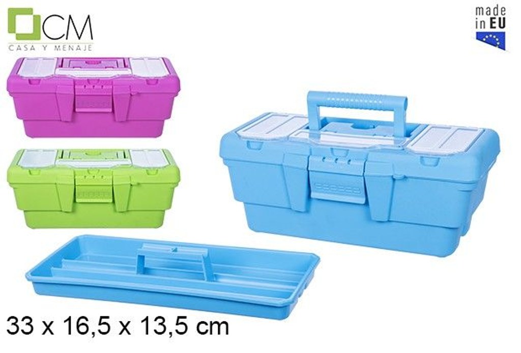 Cassetta attrezzi in plastica con vassoio colori assortiti 33 cm 13"