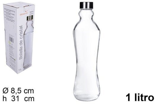 Borraccia Dacqua Vetro 1000ml C/tappo Acciaio