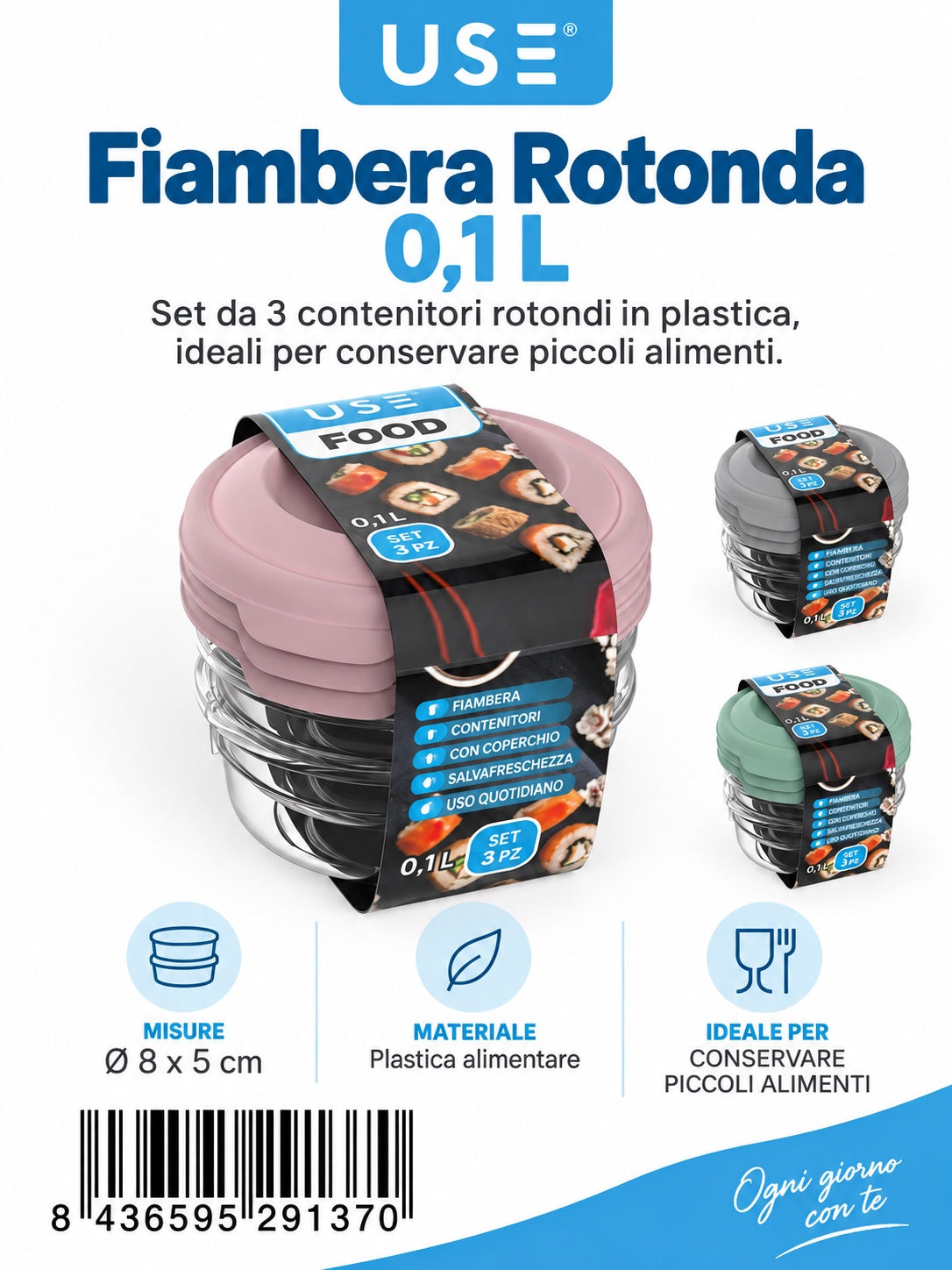 Contenitore Rotondo 0,1L Serie Food Pastel Set 3