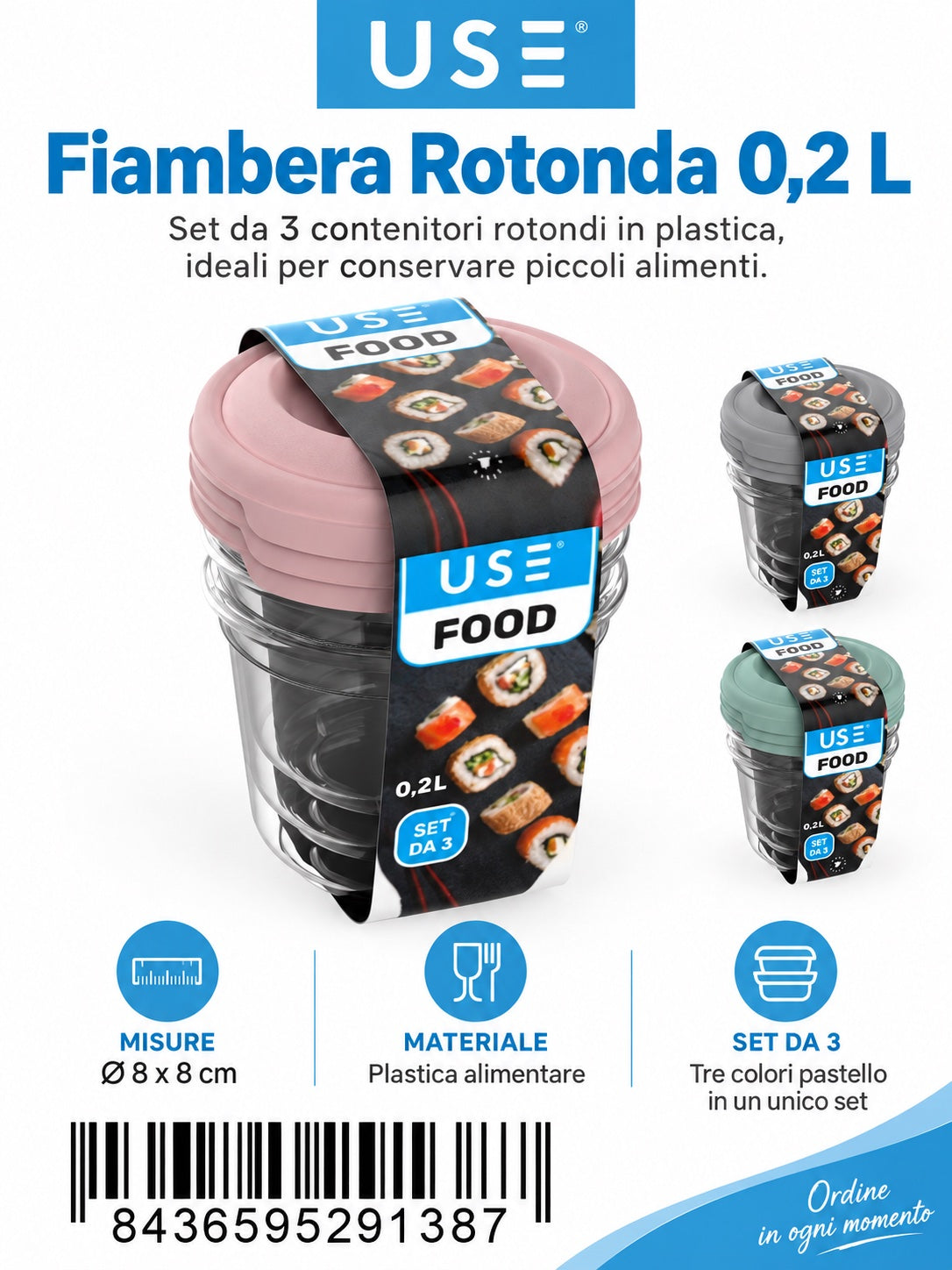 Contenitore Rotondo 0,2L Serie Food Pastel Set 3