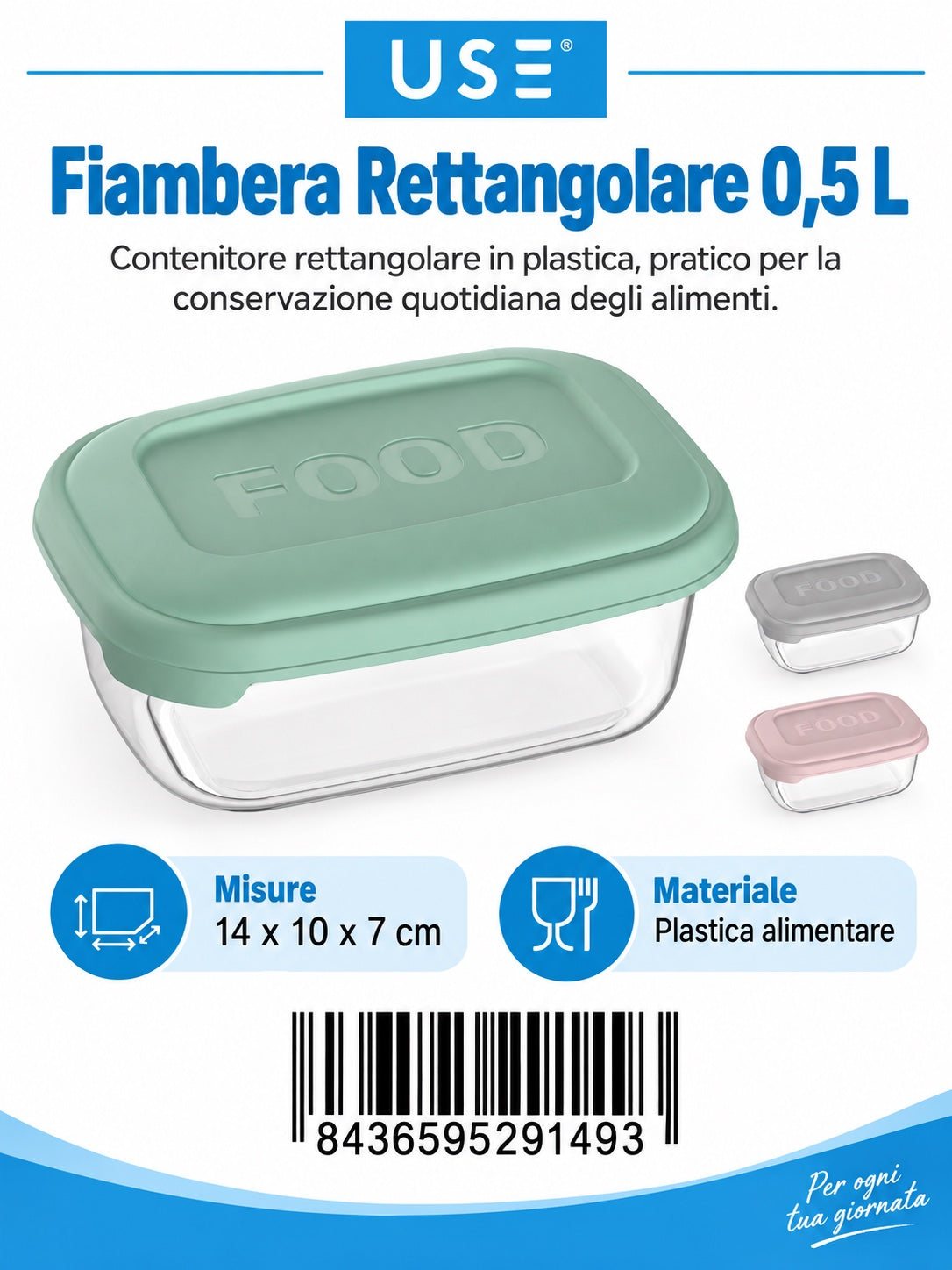 Contenitore Alimentare Rettangolare 0,5L Serie Food - Pastel