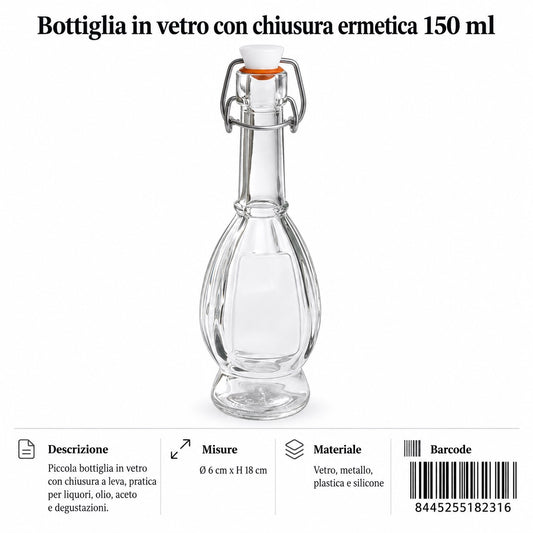 118758 Bottiglia In Vetro Con Tappo Meccannico 150 Ml
