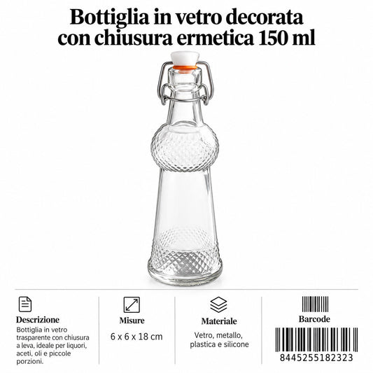 118759 Bottiglia In Vetro Con Tappo Meccannico 150 Ml
