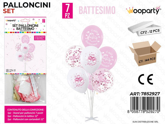 Set Palloncini c/ Stand Battesimo Girl 7PCS Ass. / Pz da 12