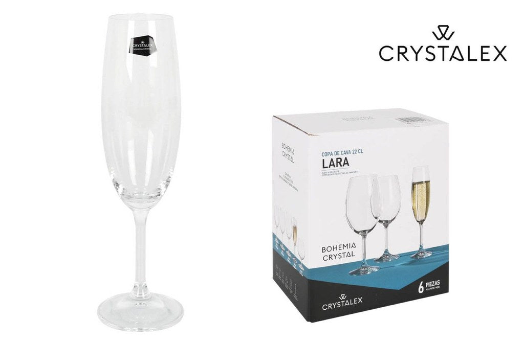 Set 6 Copas Cava Cristal Bohemia 220cc Lara