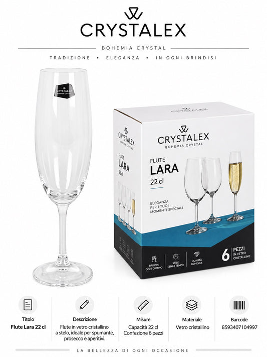 Set 6 Copas Cava Cristal Bohemia 220Cc Lara