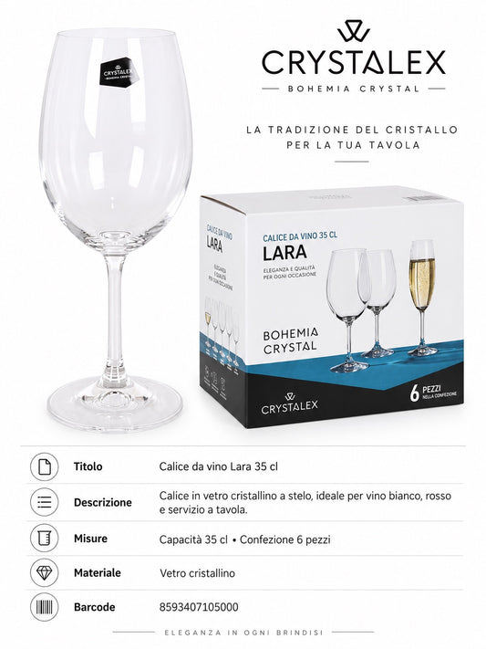 Set 6 Copas Vino Cristal Bohemia 350Cc Lara