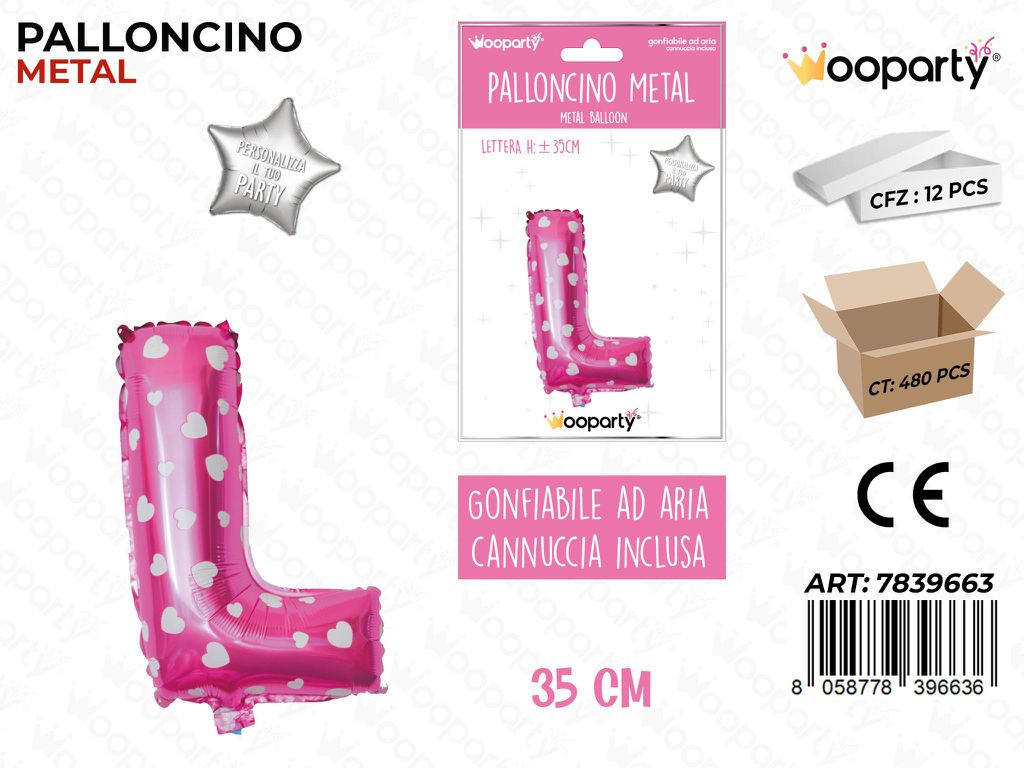 Palloncino Metal Rosa c/Cuore Let. L 35CM