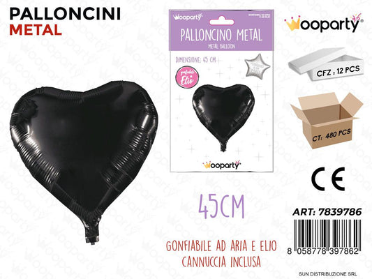 Palloncini Metal Nero Cuore 45CM