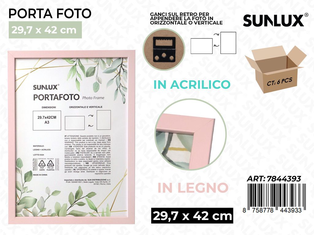 Sunlux Portafoto c/Ganci Rosa Legno 29.7*42CM