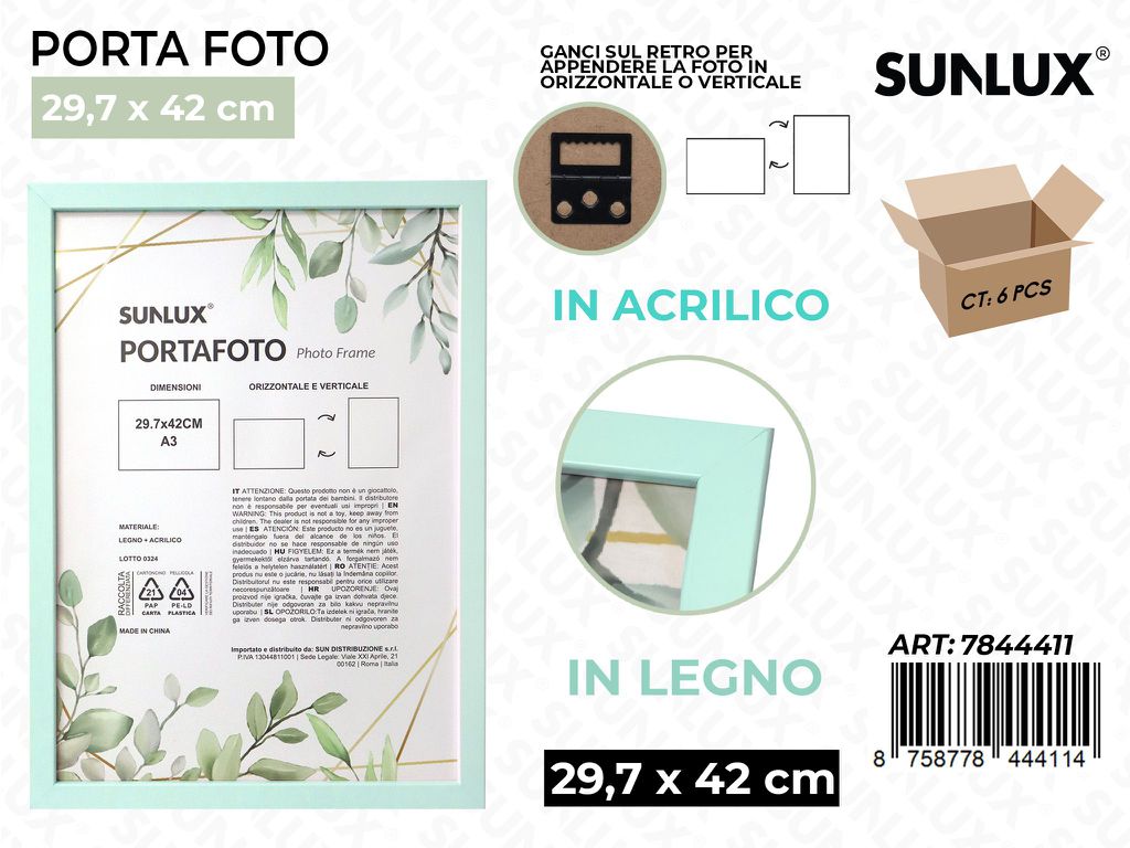 Sunlux Portafoto c/Ganci Celeste Legno 29.7*42CM