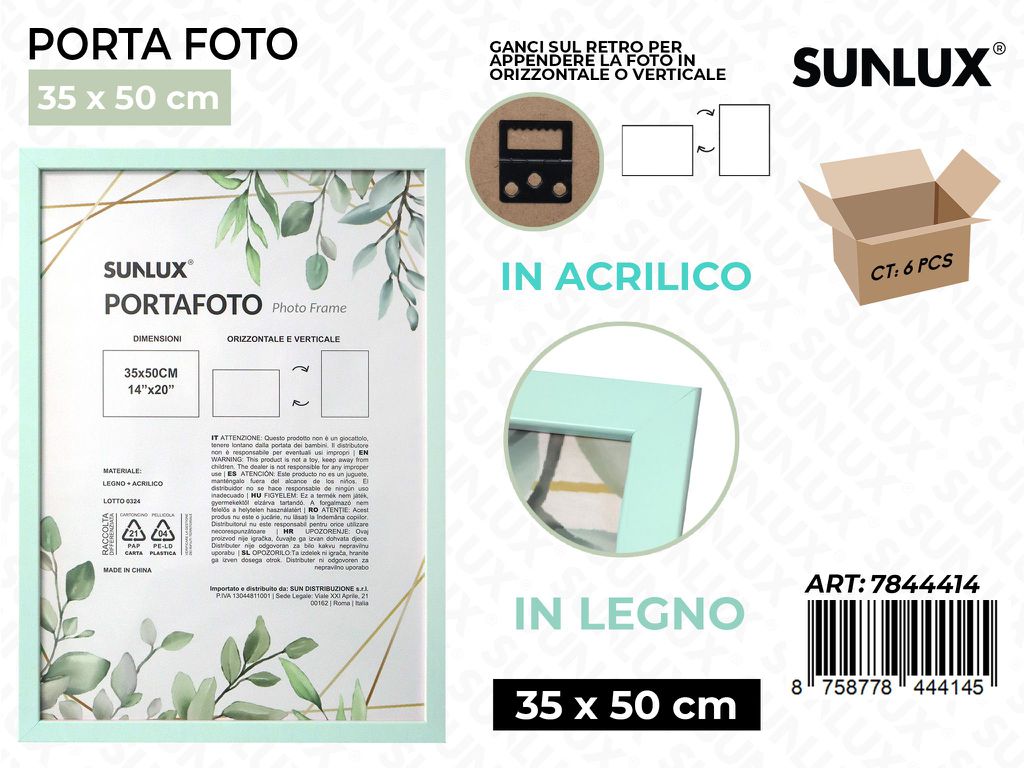 Sunlux Portafoto c/Ganci Celeste Legno 35*50CM