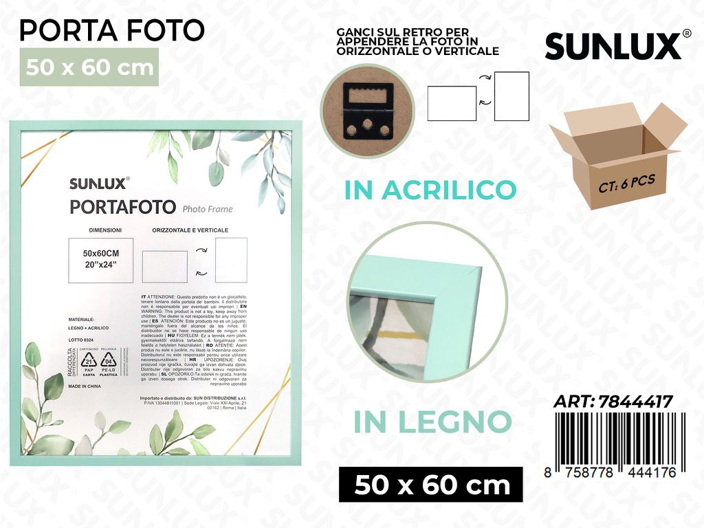 Sunlux Portafoto c/Ganci Celeste Legno 50*60CM