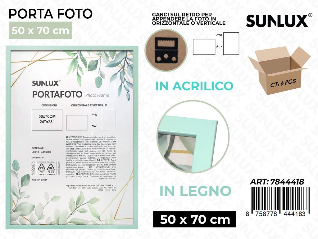Sunlux Portafoto c/Ganci Celeste Legno 50*70CM
