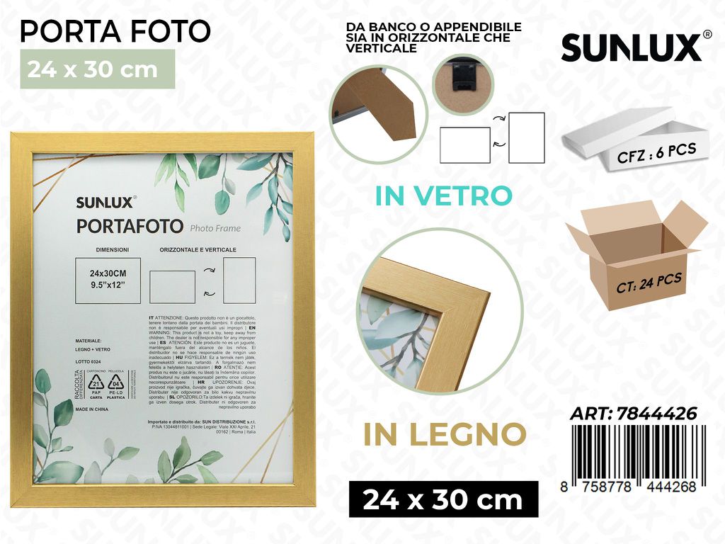 Sunlux Portafoto c/Ganci Oro Legno 24*30CM
