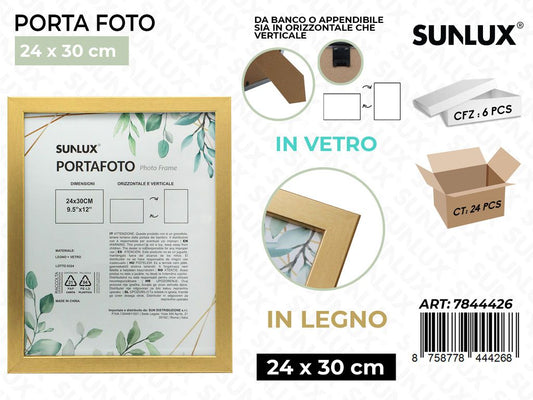 Sunlux Portafoto c/Ganci Oro Legno 24*30CM
