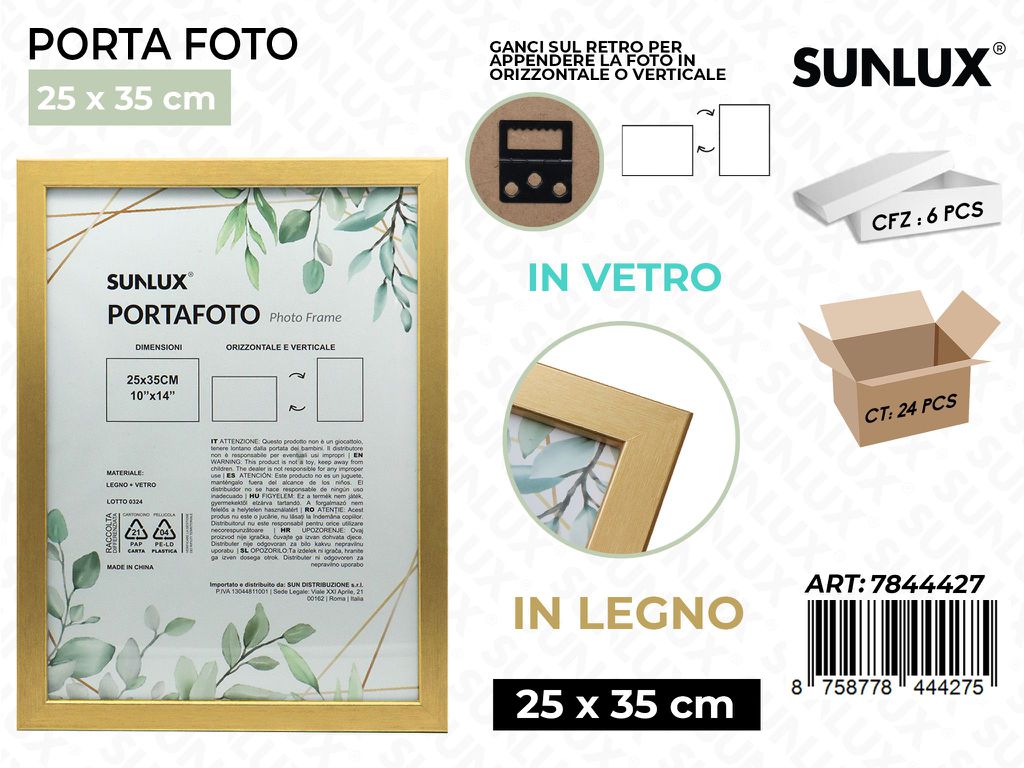 Sunlux Portafoto c/Ganci Oro Legno 25*35CM