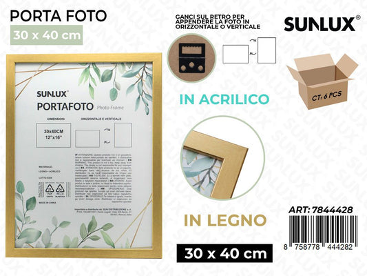 Sunlux Portafoto c/Ganci Oro Legno 30*40CM