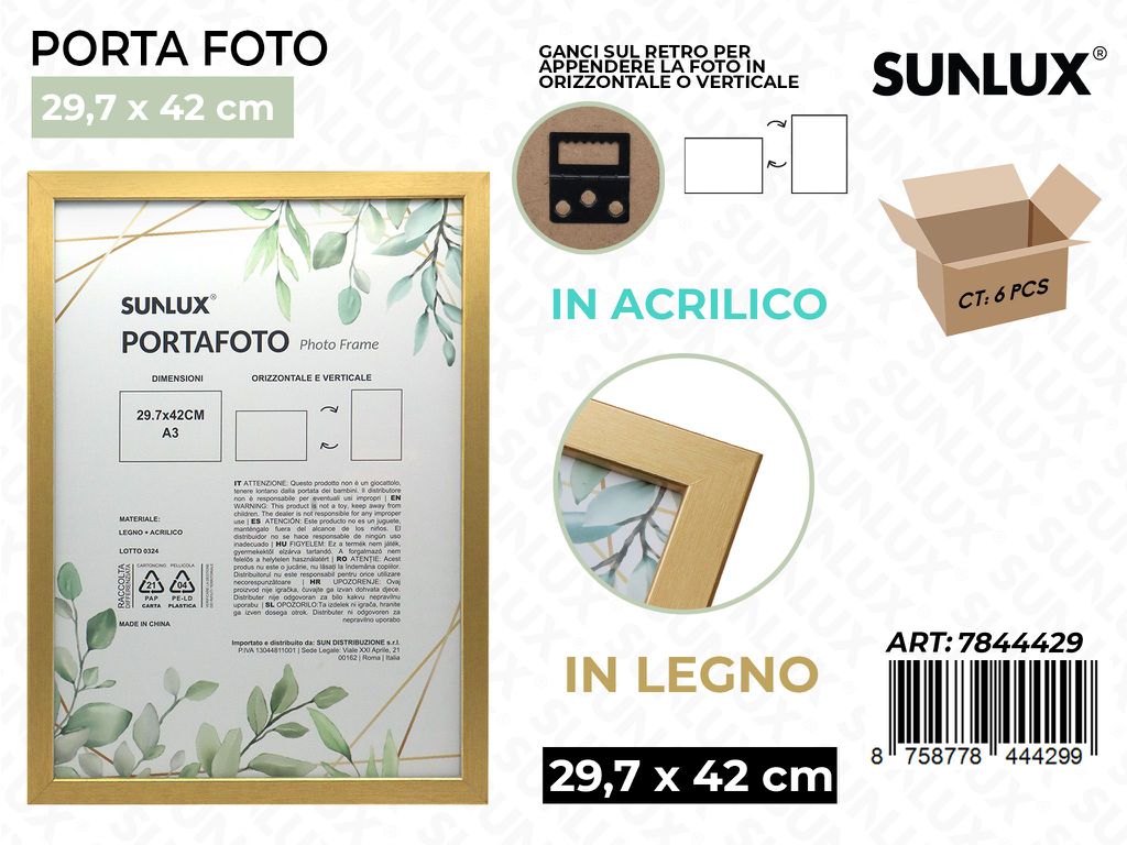 Sunlux Portafoto c/Ganci Oro Legno 29.7*42CM