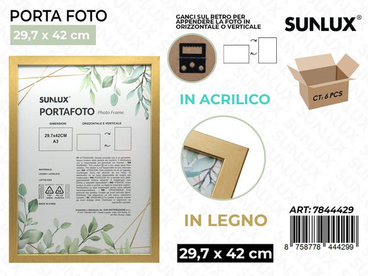Sunlux Portafoto c/Ganci Oro Legno 29.7*42CM