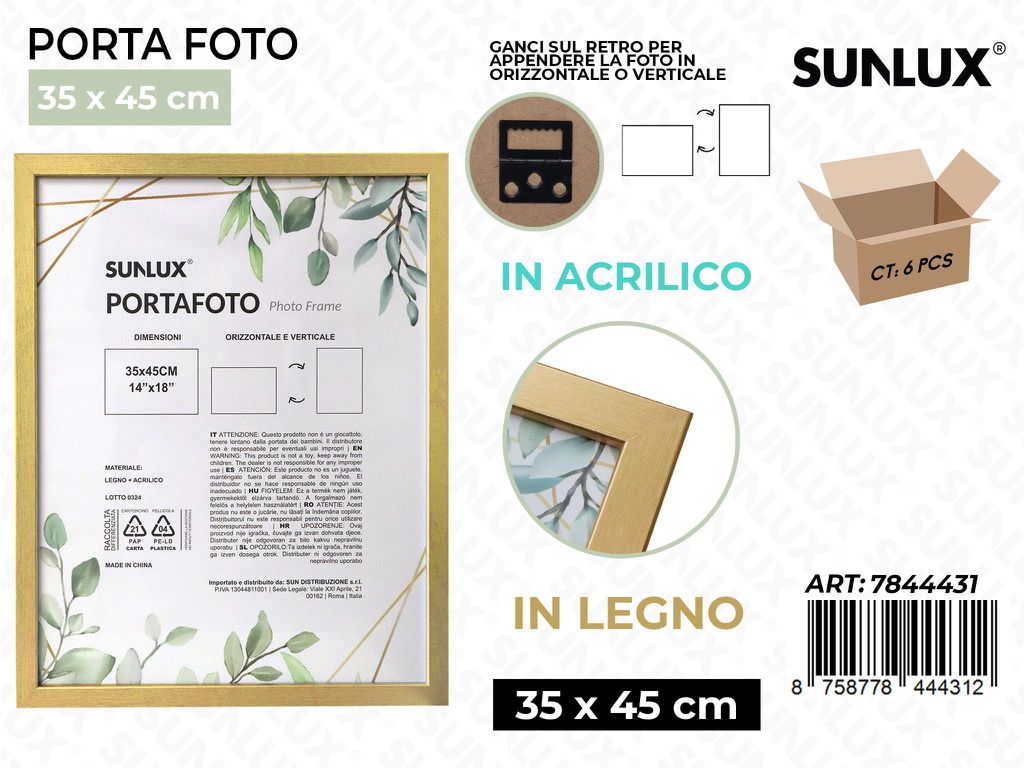Sunlux Portafoto c/Ganci Oro Legno 35*45CM