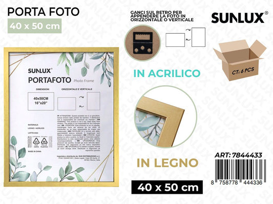 Sunlux Portafoto c/Ganci Oro Legno 40*50CM