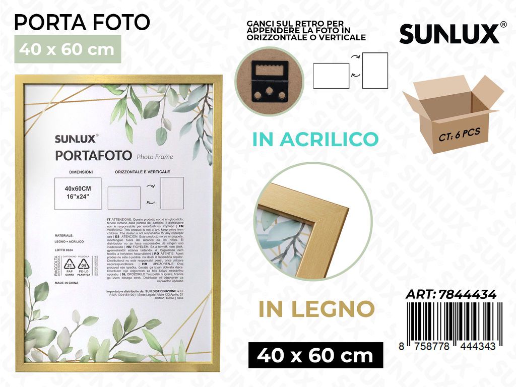 Sunlux Portafoto c/Ganci Oro Legno 40*60CM