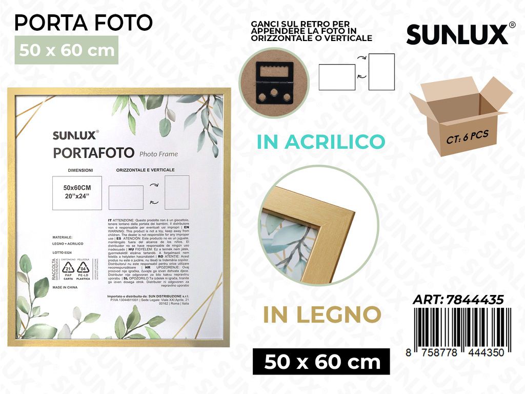 Sunlux Portafoto c/Ganci Oro Legno 50*60CM
