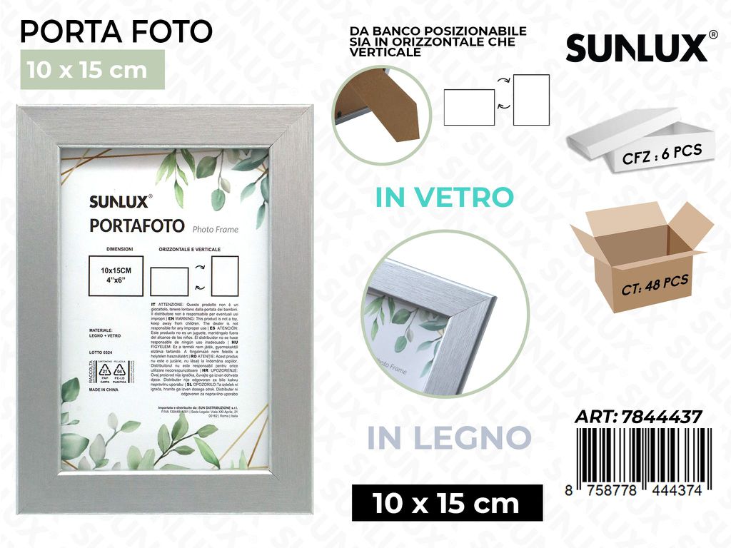 Sunlux Portafoto Argento Legno 10*15CM